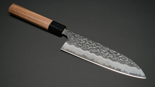 Hitohira Futana White #1 Migaki Tsuchime Santoku 170mm Walnut Handle