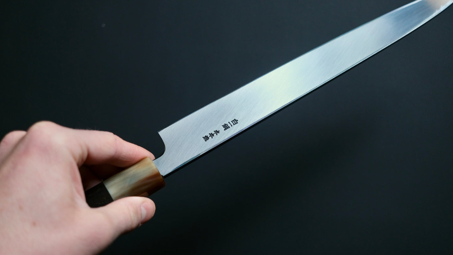 Hitohira Togashi White #1 Notaremon Mizu Honyaki Yanagiba 300mm Taihei Ebony Handle (Saya)