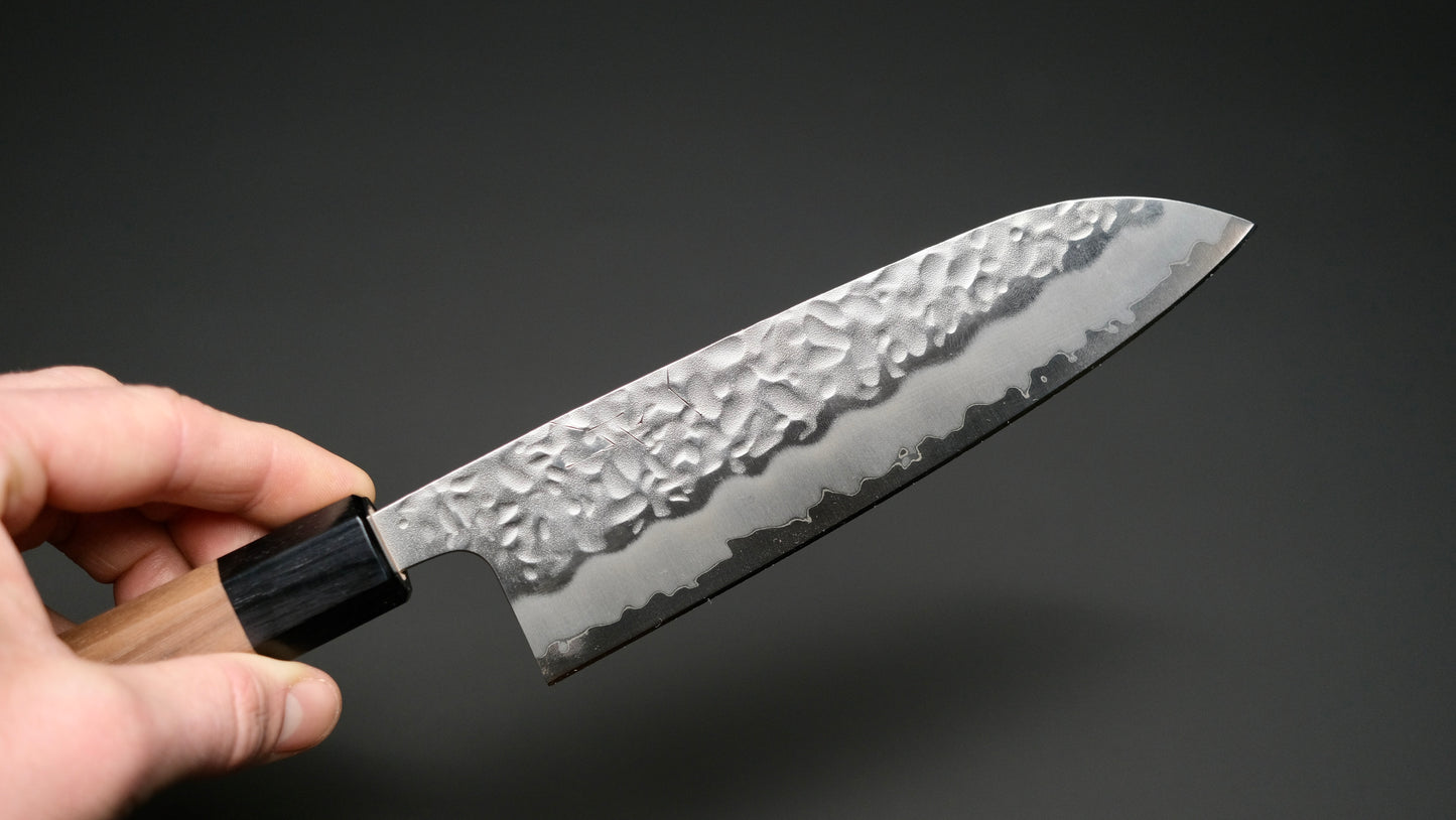 Hitohira Futana White #1 Migaki Tsuchime Santoku 170mm Walnut Handle