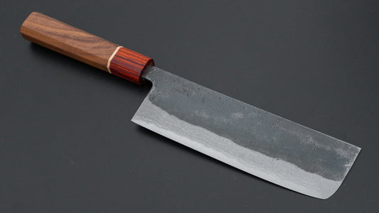 Hitohira Echizen NB Wit #2 Kurouchi Damascus Nakiri 165 mm walnoot handvat (Rengas ferrule)