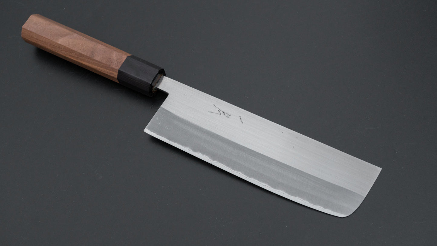 Hitohira Harima Forged Blue #2 Stainless Clad Migaki Nakiri Walnut Handle