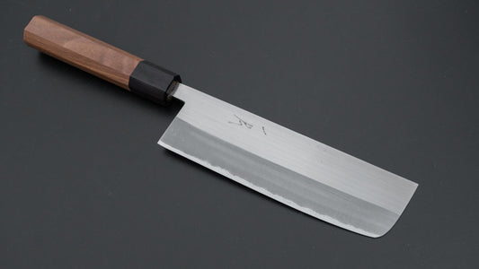 Hitohira Harima Forged Blue #2 Stainless Clad Migaki Nakiri Walnut Handle
