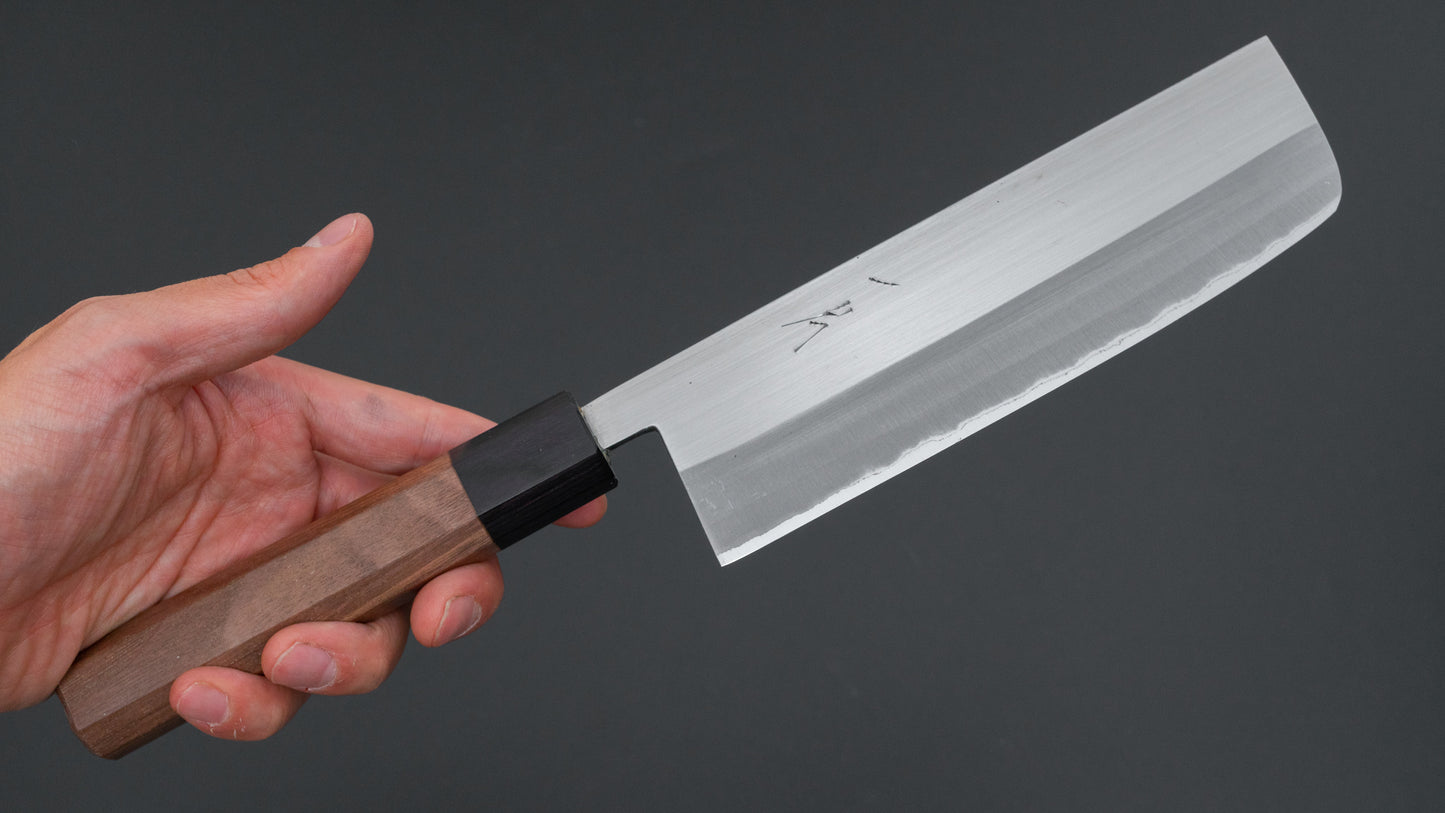 Hitohira Harima Forged Blue #2 Stainless Clad Migaki Nakiri Walnut Handle