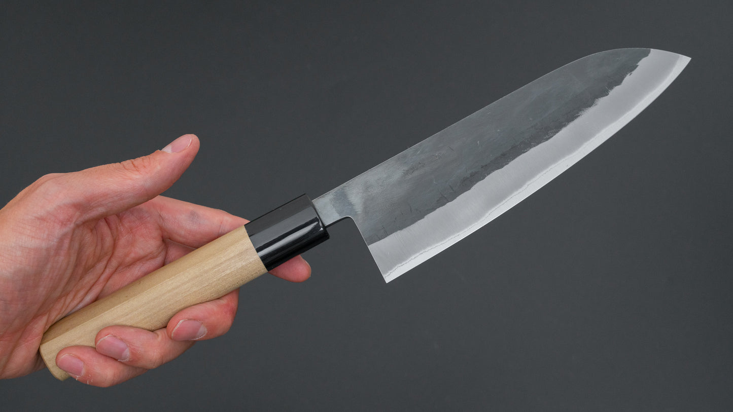 Hitohira TD Blue #2 roestvrij beklede Kurouchi Santoku 165 mm Ho houten handvat (D-vorm)