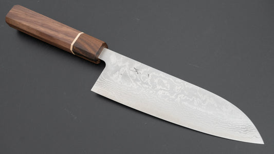 Hitohira Setsu Forged VG-10 Damascus Santoku 165mm Walnut Handle (Ziricote Ferrule)