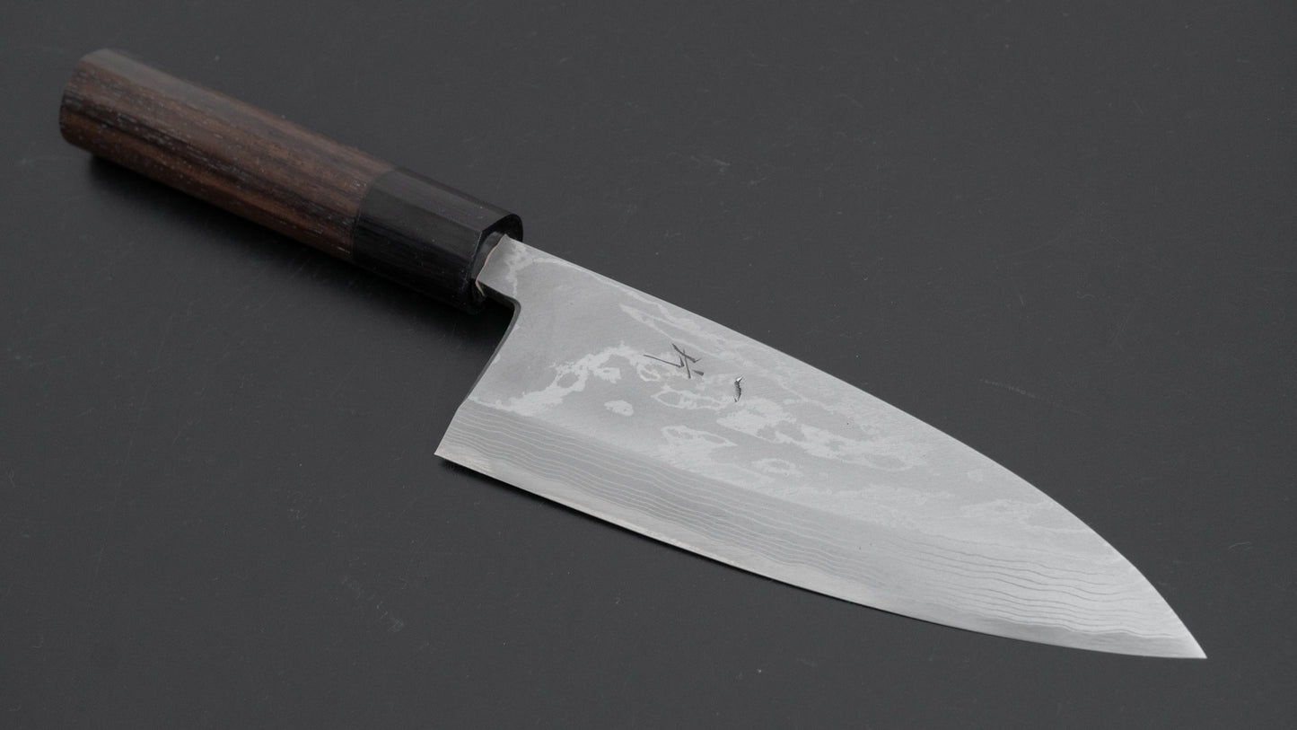 Hitohira Echizen Blue #2 Damascus Deba 150mm Rosewood Handle