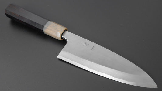 Hitohira Kikuchiyo Manzo Blue #2 Deba 150 mm ebbenhouten handvat (Saya)