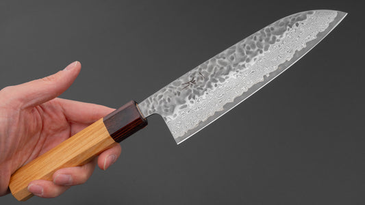 Hitohira Futana Stainless Tsuchime Damascus Santoku 170mm Keyaki Zelkova Handle