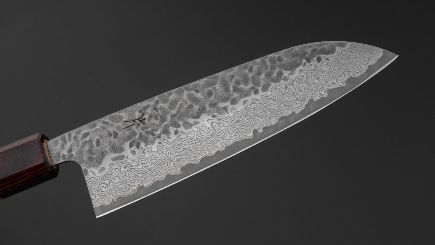 Hitohira Futana roestvrij Tsuchime Damascus Santoku 170 mm Keyaki Zelkova-handvat