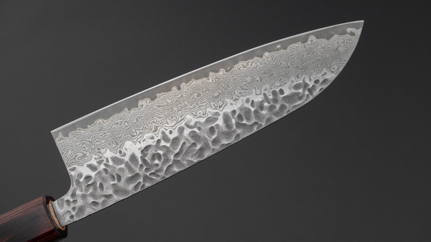 Hitohira Futana roestvrij Tsuchime Damascus Santoku 170 mm Keyaki Zelkova-handvat