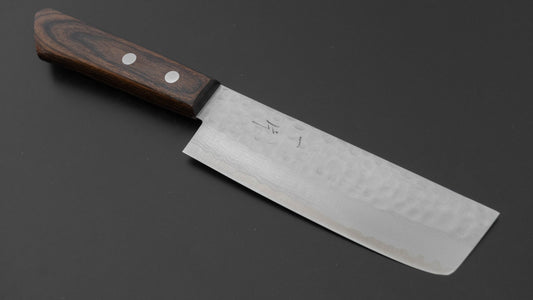 Hitohira NM V10 Tsuchime Damascus Nakiri 130mm Brown Pakka Handle (No Bolster)