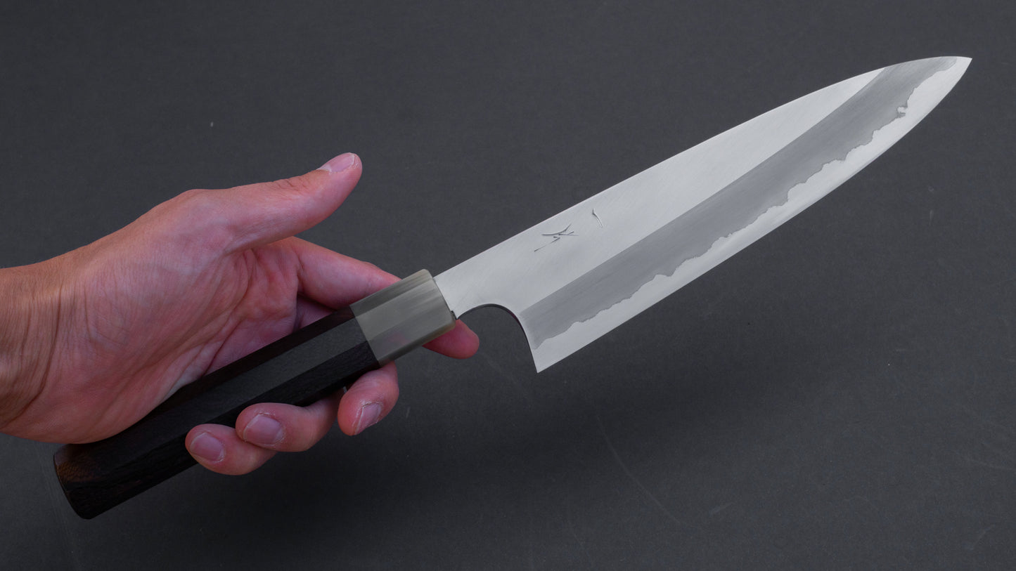 Hitohira Togashi Blue #1 roestvrij beklede Migaki Gyuto 210 mm ziricote handgreep