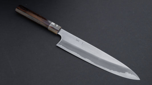 Hitohira Togashi Blue #1 roestvrij beklede Migaki Gyuto 240 mm ziricote handgreep