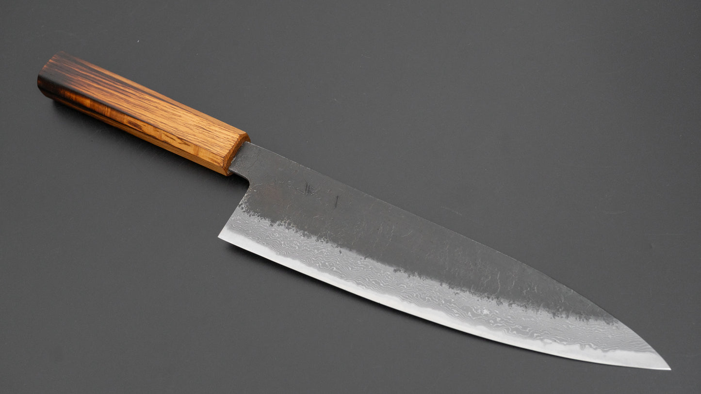 Hitohira Hinode Nashiji Damascus Wit #2 Gyuto 210mm Gebrand Eiken Handvat (#03)