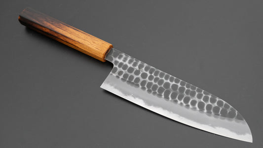 Hitohira Hinode Tsuchime White #2 Santoku 180mm Burnt Oak Handle (#11)