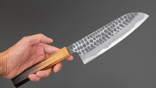 Hitohira Hinode Tsuchime White #2 Santoku 180mm Burnt Oak Handle (#11)