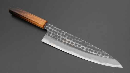 Hitohira Hinode Tsuchime White #2 Gyuto 210mm Burnt Oak Handle (#13)