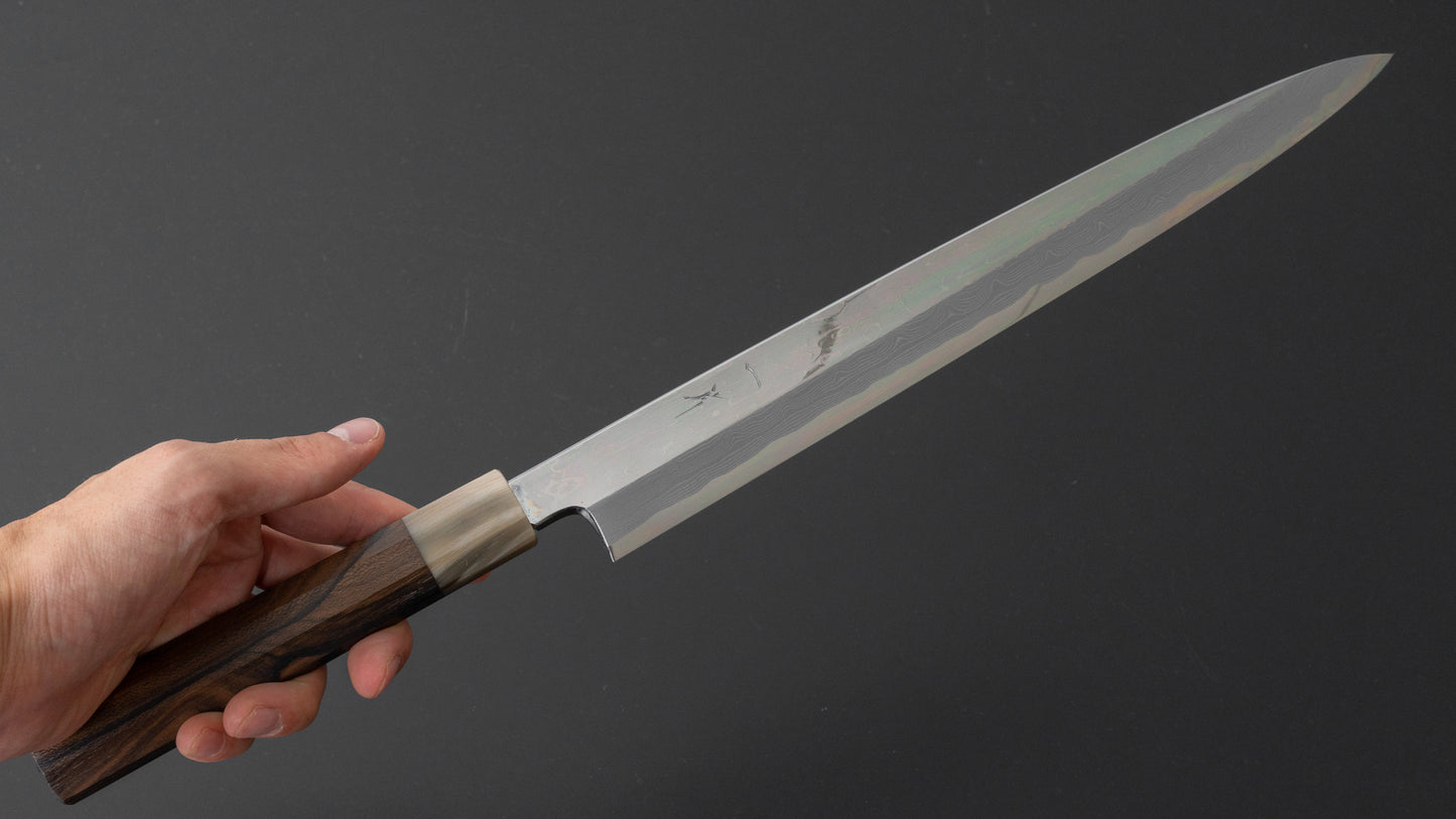 Hitohira Kikuchiyo Mosuke Enmon White #1 Yanagiba 300mm Ziricote Handle (Mirror Polished/ Saya)