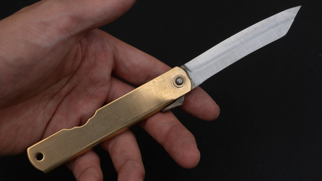 Higonokami Blue Steel Folding Knife Large Brass Handle