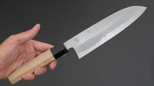 Hitohira Gorobei Ren White #2 Damascus Santoku Ho Wood Handle