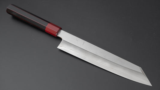 Hitohira Kikuchiyo Kyuzo Silver #3 Migaki Kiritsuke Gyuto 210mm Lacquered Handle (Black and Red)