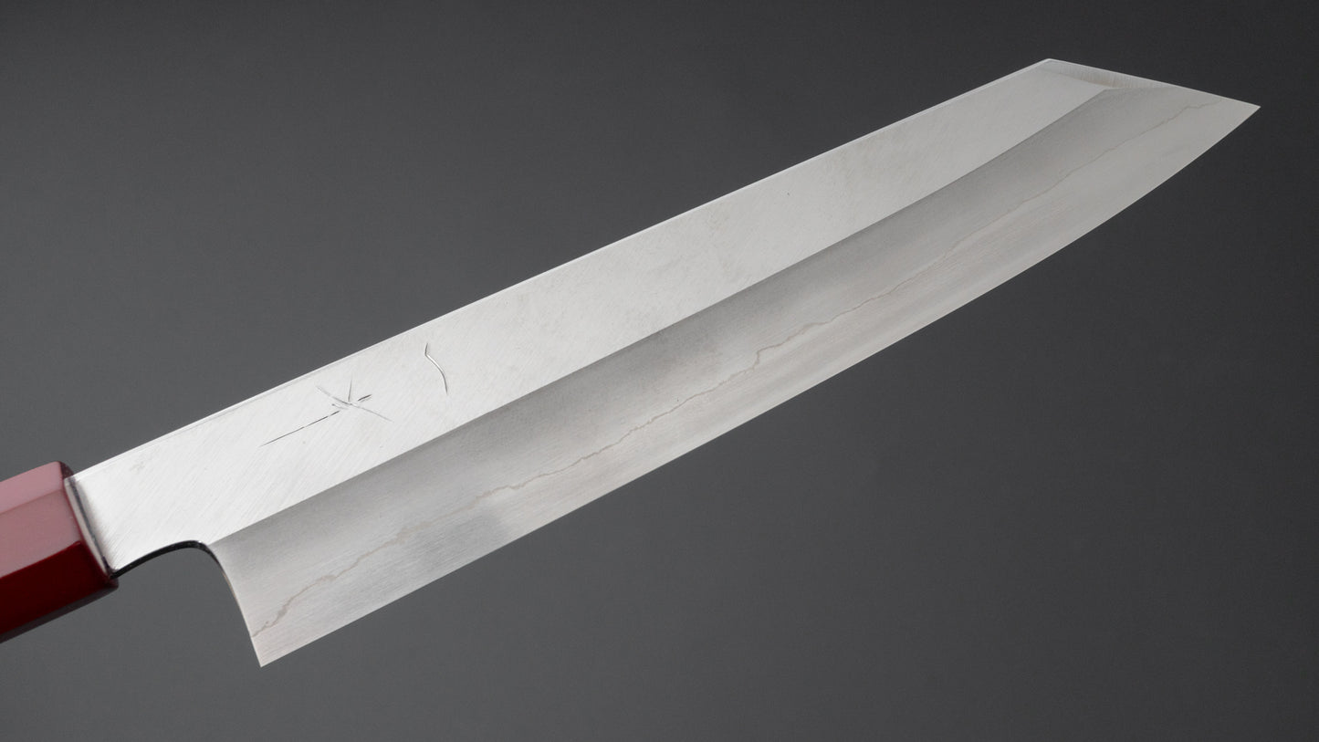 Hitohira Kikuchiyo Kyuzo Silver #3 Migaki Kiritsuke Gyuto 210mm Lacquered Handle (Black and Red)