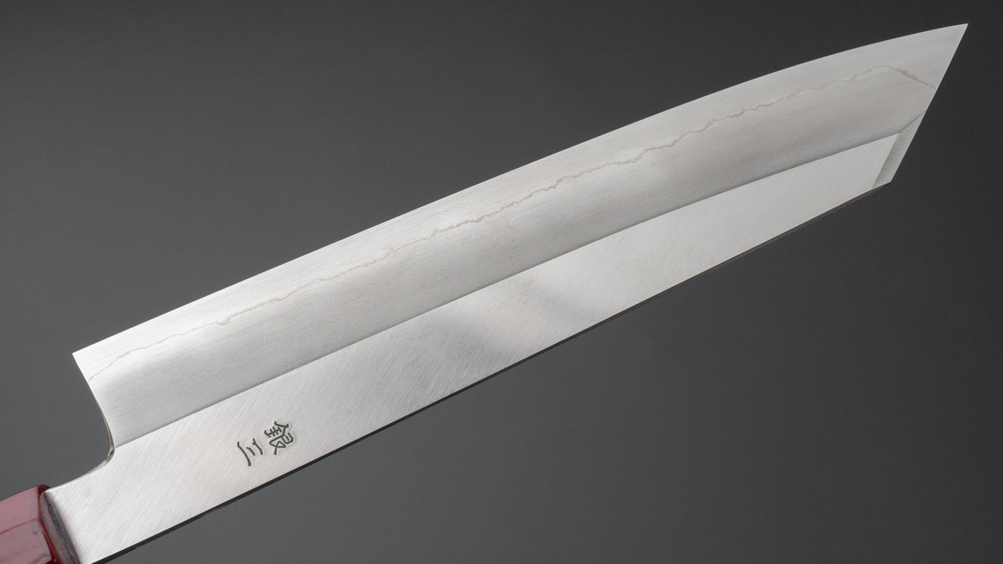 Hitohira Kikuchiyo Kyuzo Silver #3 Migaki Kiritsuke Gyuto 210mm Lacquered Handle (Black and Red)