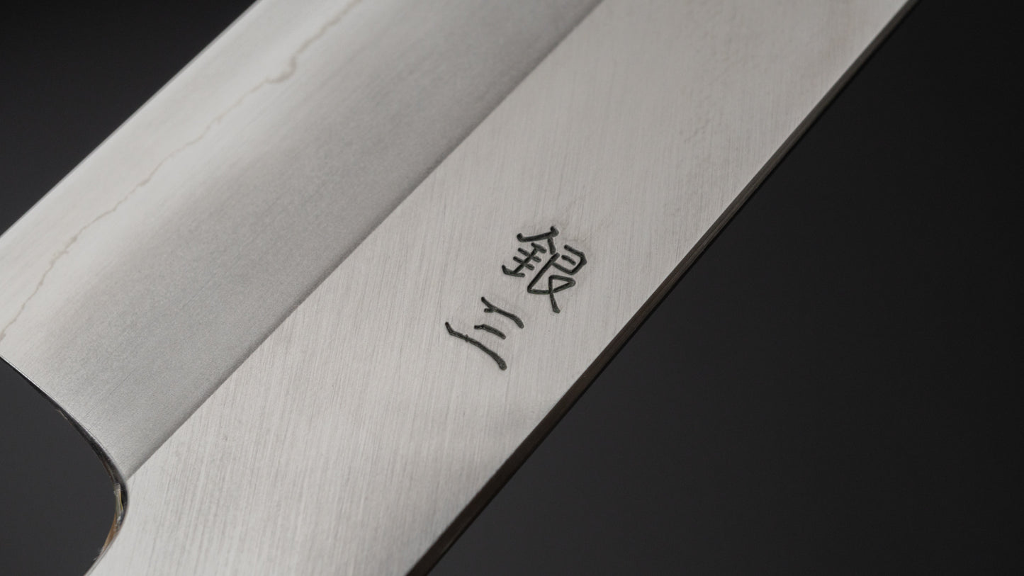 Hitohira Kikuchiyo Kyuzo Silver #3 Migaki Kiritsuke Gyuto 210mm Lacquered Handle (Black and Red)