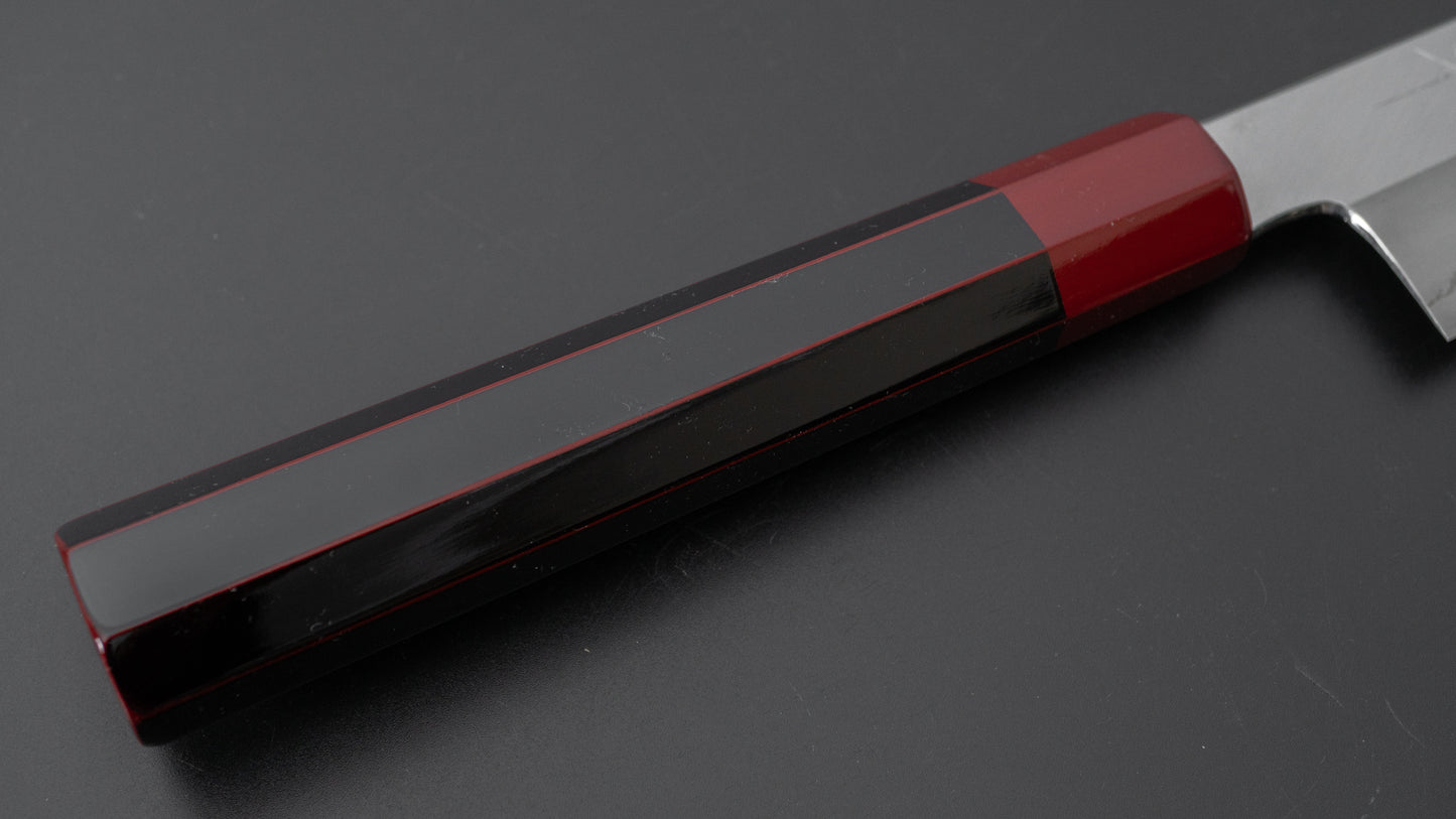 Hitohira Kikuchiyo Kyuzo Silver #3 Migaki Kiritsuke Gyuto 210mm Lacquered Handle (Black and Red)