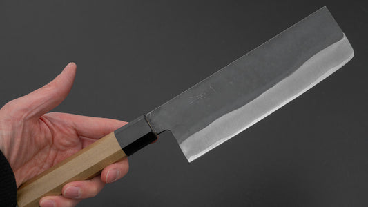 Hitohira Hizen Kurouchi Blue #1 Stainless Clad Nakiri 165mm Ho Wood Handle