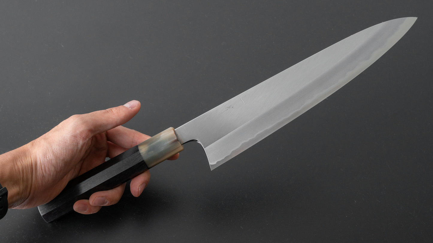 Hitohira Tanaka Kyuzo Blauw #1 Migaki Gyuto 240 mm Taihei Makassar ebbenhouten handvat 