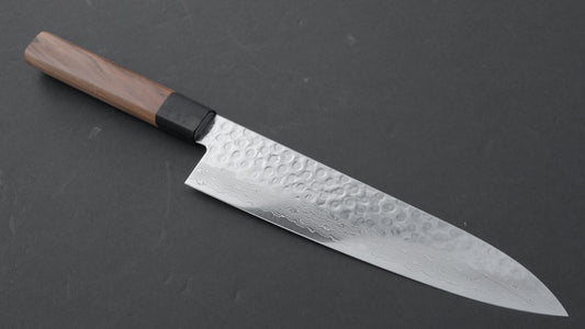 Hitohira HG Tsuchime Damascus Gyuto 210mm Walnut Handle