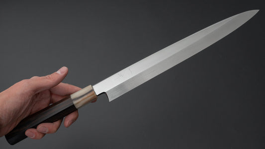 Hitohira Yamatsuka Mosuke Mirror Polished Ginsan Honyaki Yanagiba 270mm Ebony Handle (Saya)