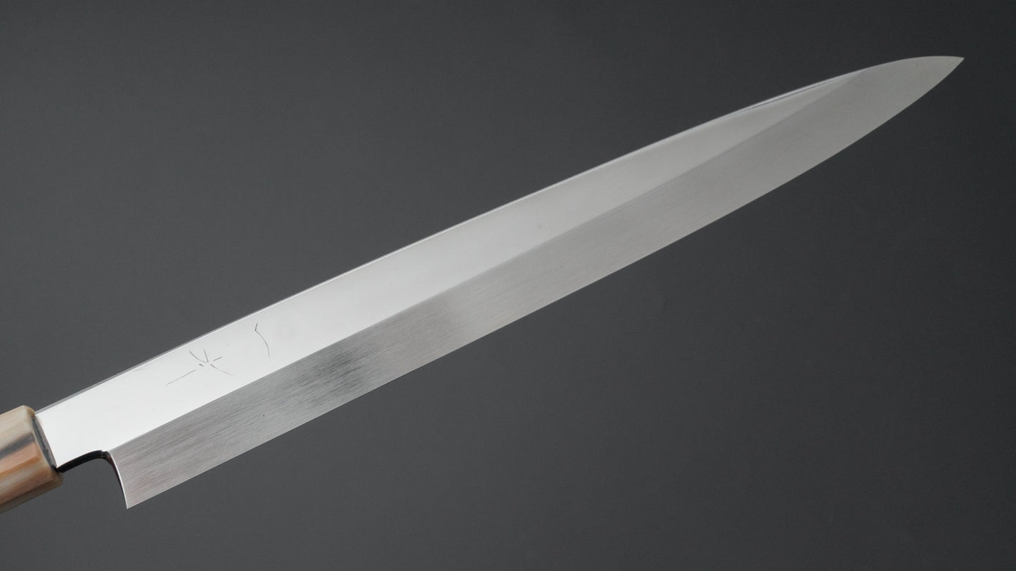 Hitohira Yamatsuka Mosuke spiegel gepolijst Ginsan Honyaki Yanagiba 270 mm ebbenhouten handvat (Saya)