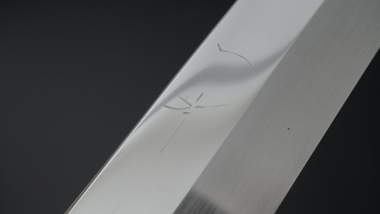 Hitohira Yamatsuka Mosuke spiegel gepolijst Ginsan Honyaki Yanagiba 270 mm ebbenhouten handvat (Saya)