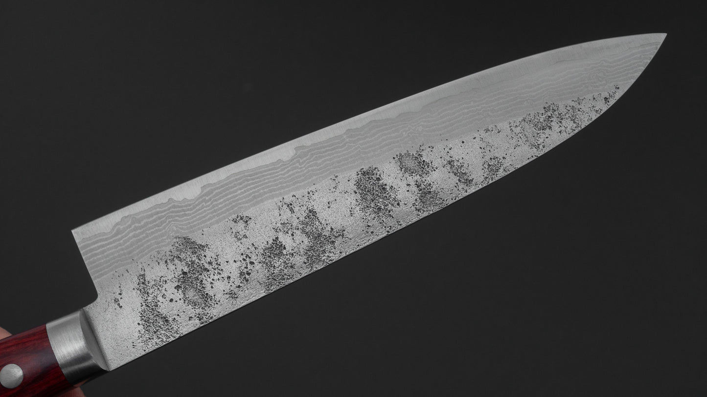 Hitohira NM V10 Nashiji Damascus Gyuto 180mm Wine Pakka Handle