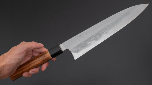 Hitohira Togashi Wit #1 Damascus Gyuto 240 mm verbrand Yakusugi-handvat