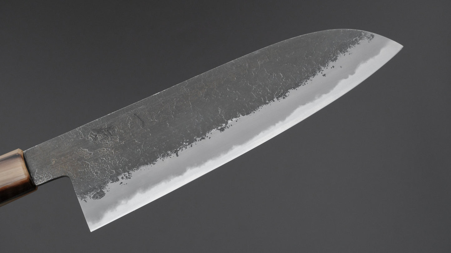 Hitohira Hinode Nashiji White #2 Santoku 180mm Ebony Handle (White Horn)