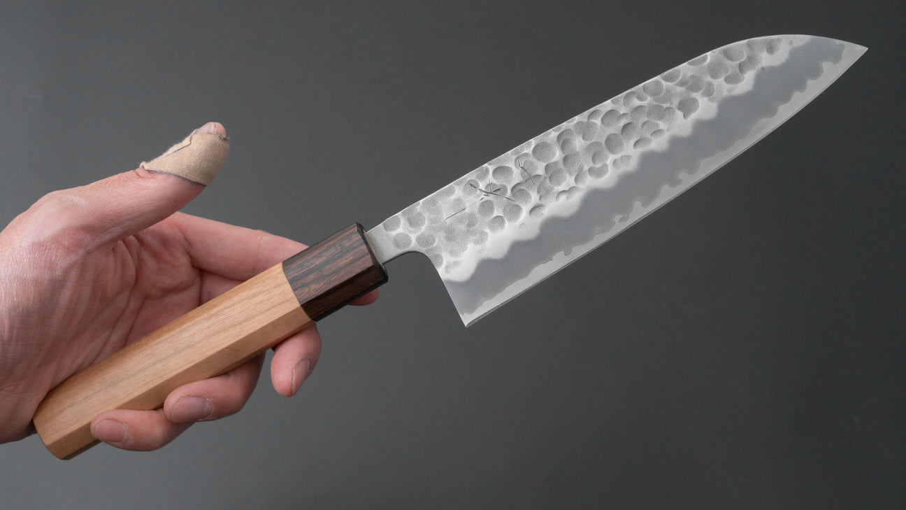 Hitohira Futana White #2 Migaki Tsuchime Santoku 170mm Cherry Wood Handle