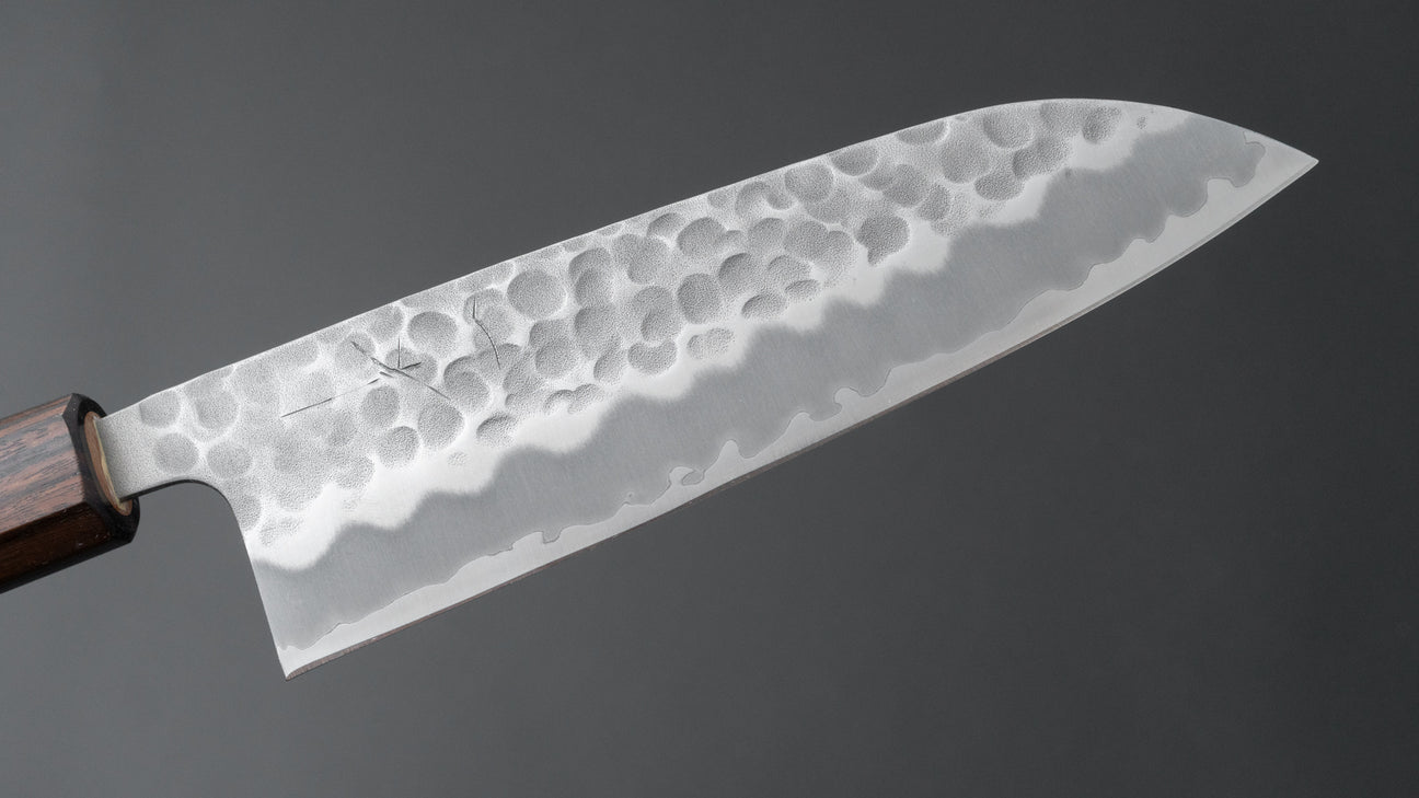 Hitohira Futana White #2 Migaki Tsuchime Santoku 170mm Cherry Wood Handle