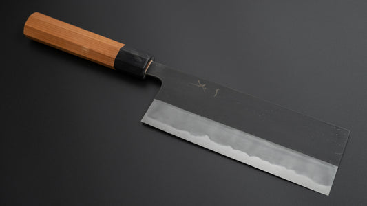 Hitohira Tanaka Kyuzo Blauw #1 Kurouchi Nakiri 180 mm Yakusugi cederhouten handvat (Kaku)