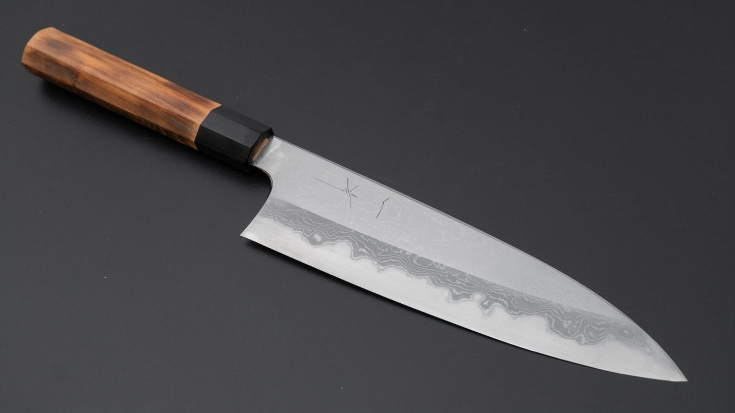 Hitohira Togashi White #1 Damascus Gyuto 210mm Burnt Yakusugi Handle