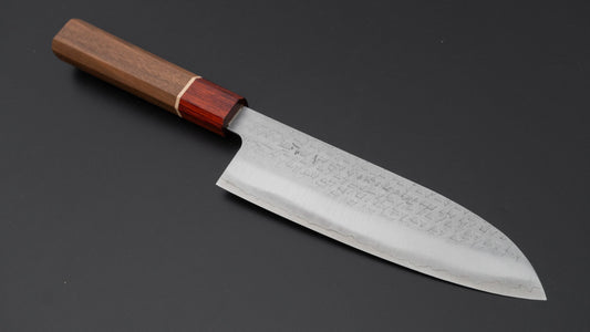 Hitohira Echizen SG2 Tsuchime Santoku 170 mm walnoot handvat