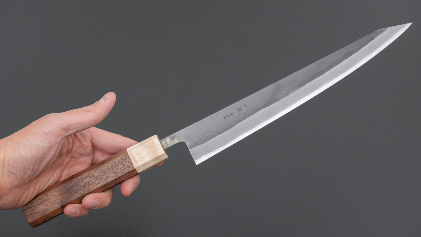 Hitohira TD Blue #2 Stainless Clad Kurouchi Sujihiki 240mm Walnut Handle
