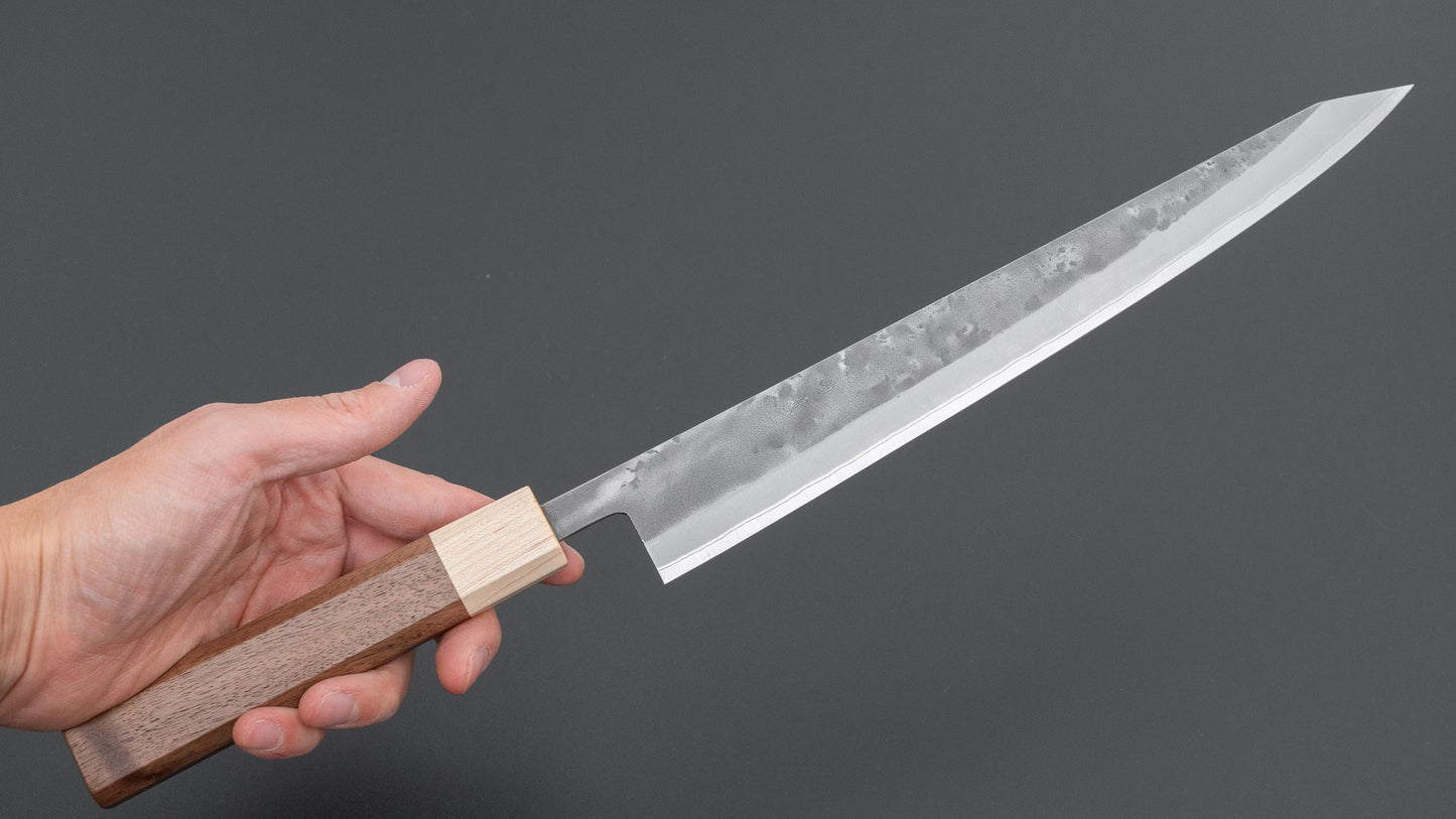 Hitohira TD Blue #2 Stainless Clad Nashiji Sujihiki 270mm Walnut Handle