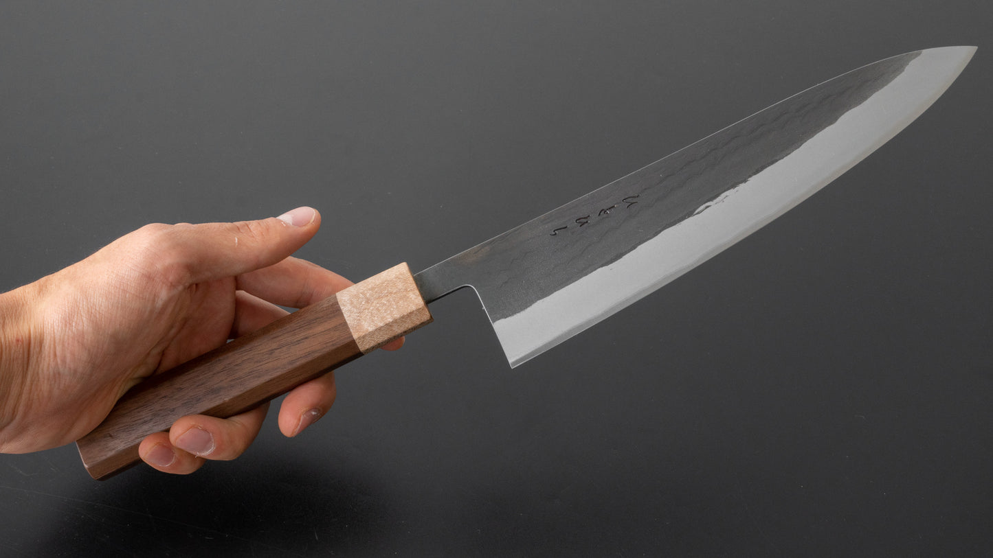 Hitohira TD Blue #2 Stainless Clad Kurouchi Gyuto 210mm Walnut Handle