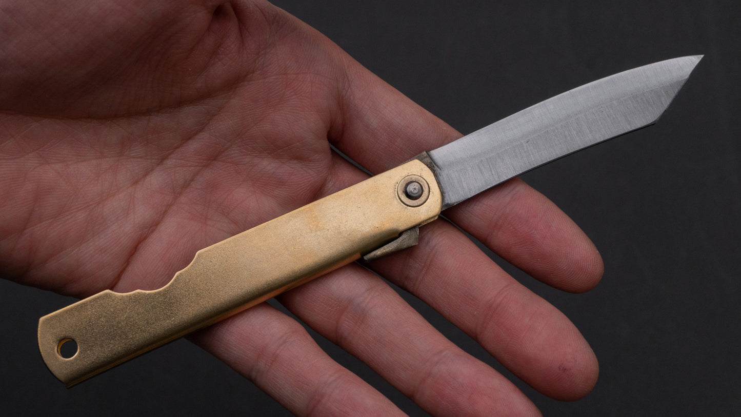 Higonokami Blue Steel Folding Knife Medium Brass Handle