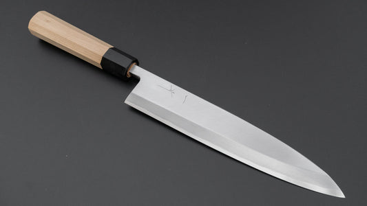 Hitohira Kikuchiyo Manzo Blue #2 Mioroshi Deba 240 mm Ho houten handvat (Saya)