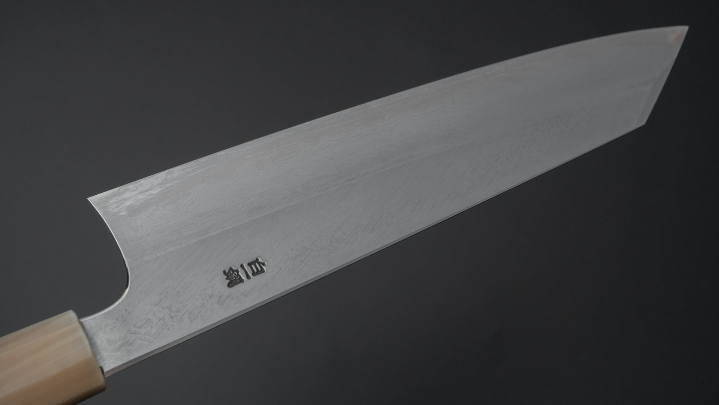 Hitohira Togashi White #1 Damascus Wide-Bevel Kiritsuke Gyuto 24cm Ebony Handle