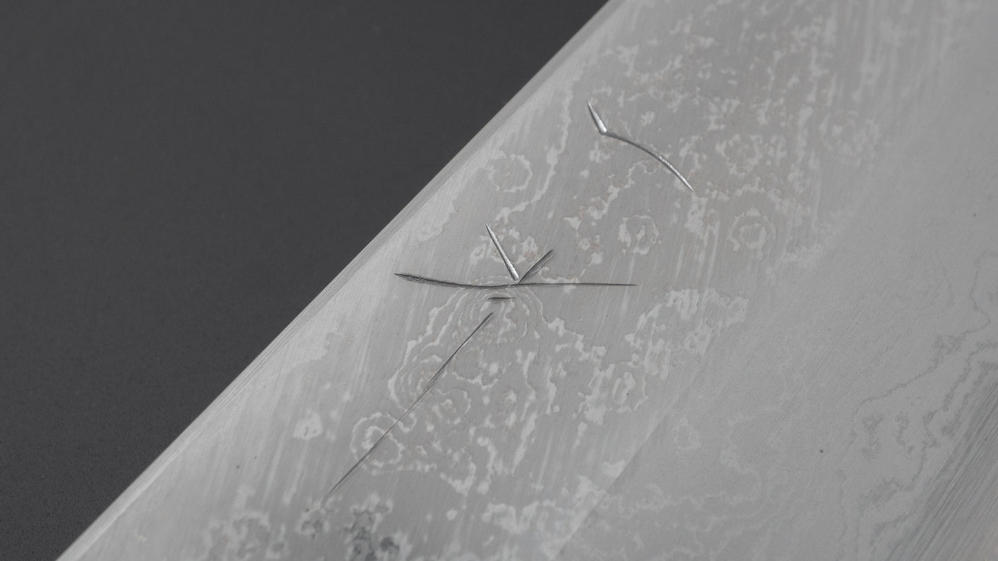 Hitohira Togashi White #1 Damascus Wide-Bevel Kiritsuke Gyuto 24cm Ebony Handle